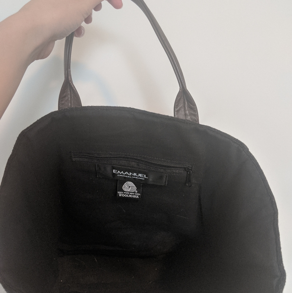 EMANUEL 100% Wool dark grey and brown leather bag - Picture 2 of 3
